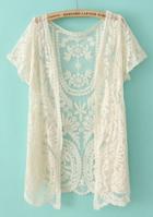 Shein White Short Sleeve Crochet Net Lace Cardigan