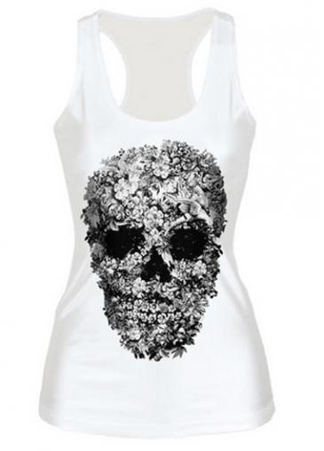 Rosewe Skull Head Print Round Neck Tank Top