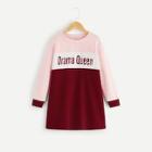 Shein Girls Color Block Letter Print Sweatshirt Dress