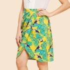 Shein Palm Leaf And Bird Print Overlap Skirt