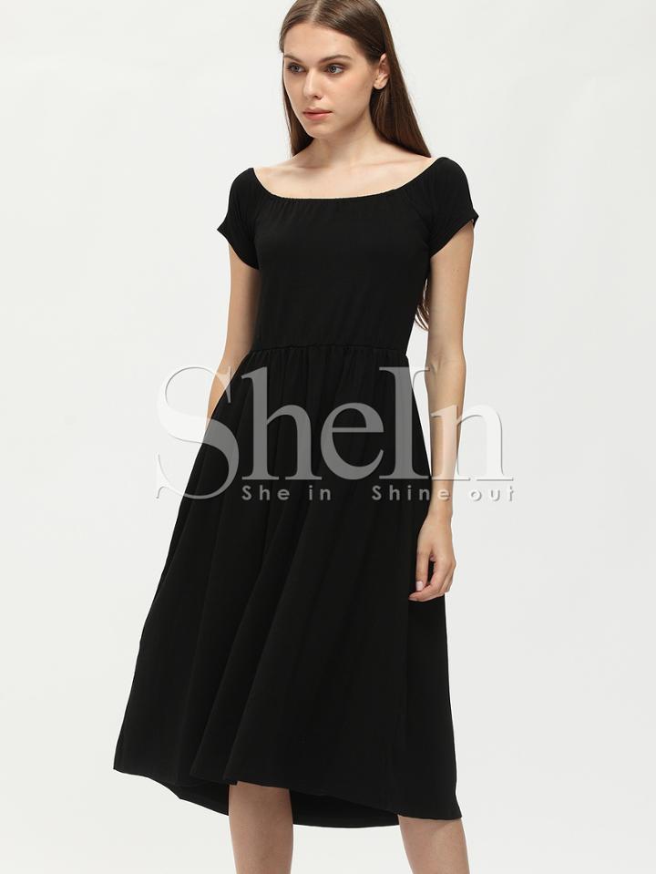 Shein Black Boat Neck Shift Dress