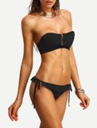 Shein Zip Front Ruffle Bandeau Bikini Set