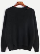 Shein Black Drop Shoulder Seam Distressed Sweater