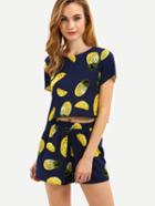 Shein Multicolor Fruit Print Short Sleeve Twopieces