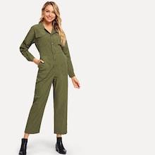 Shein Pocket Front Button Up Wide Leg Jumpsuit