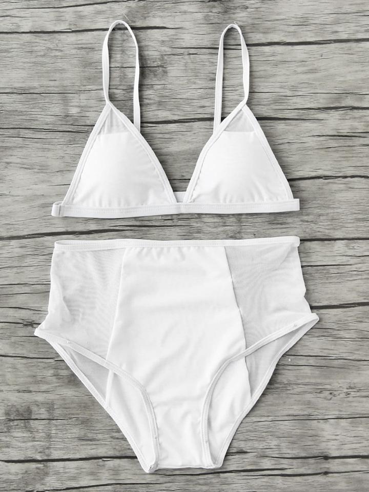 Shein Mesh Insert High Waist Triangle Bikini Set