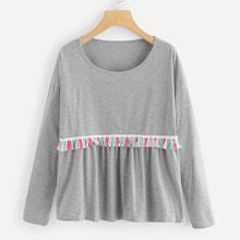 Shein Fringe Detail Round Neck Tee