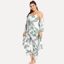 Shein Plus Palm Leaf Cami Pajama Set With Robe