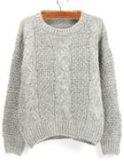 Shein Grey Round Neck Chunky Cable Knit Sweater