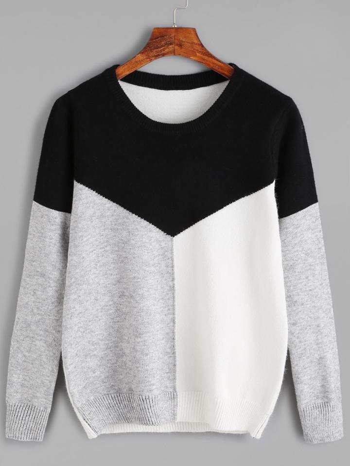 Shein Color Black Round Neck Jersey Sweater