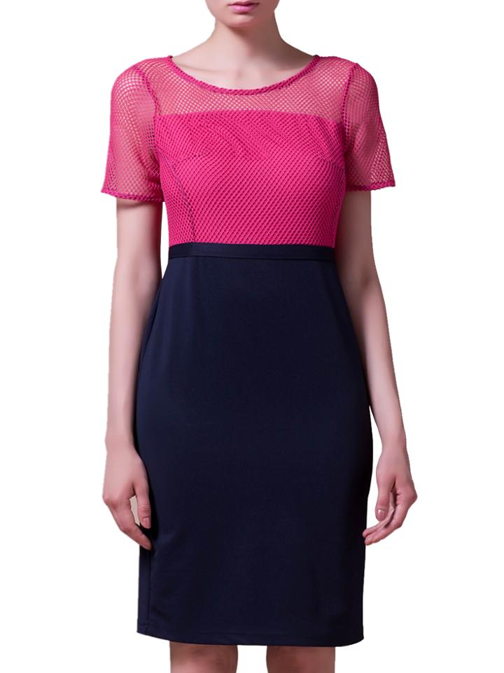 Shein Hot Pink Mesh Insert Combo Sheath Dress