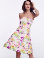 Shein Flower Print Shirred Strapless Dress