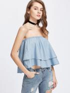 Shein Blue Off The Shoulder Layered Blouse