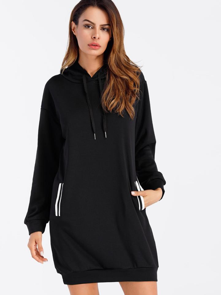 Shein Stripe Tape Detail Hoodie Dress