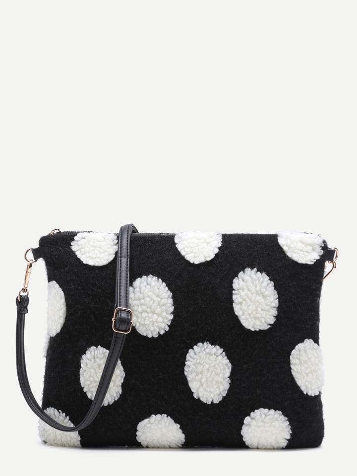Shein Zipper Closure Woolen Crossbody Bag Spots Black