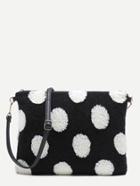 Shein Zipper Closure Woolen Crossbody Bag Spots Black