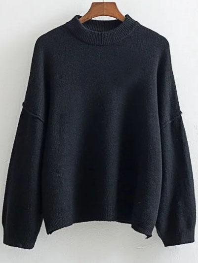 Shein Crew Neck Drop Shoulder Ribbed Trim Sweater