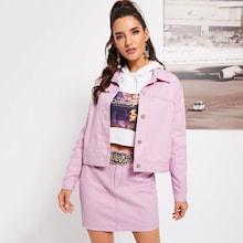 Shein Button Front Collar Solid Jacket & Skirt Set
