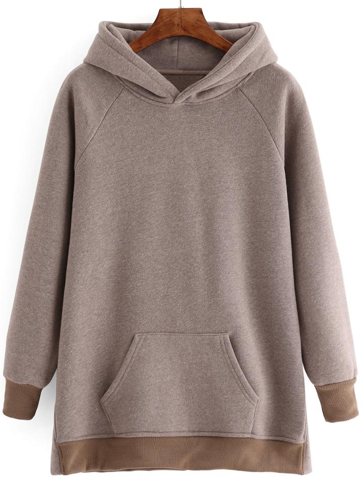 Shein Light Brown Pocket Hooded Sweatshirt