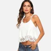 Shein Tie Shoulder Laser Cut Cami Top