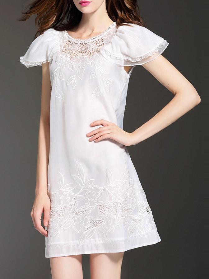 Shein White Embroidered Mesh Shift Dress