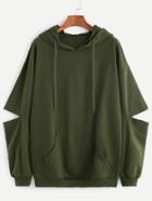 Shein Hooded Elbow Cutout Kangaroo Pocket Sweatshirt