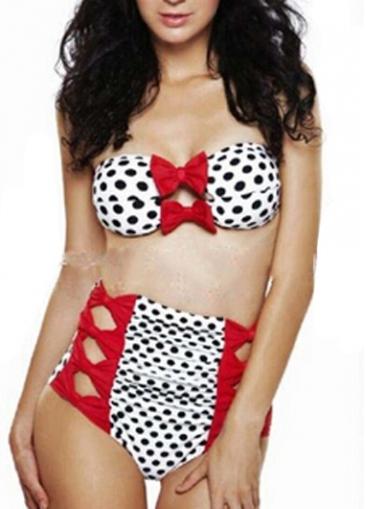 Rosewe Strap Design Dot Print Two Piece Swimwear