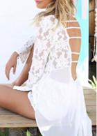 Rosewe Hollow Back White Lace Asymmetric Blouse