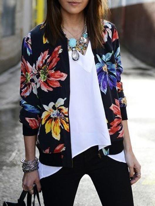 Shein Women Collarless Floral Print Jacket