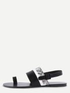 Shein Snake Embossed Faux Leather Toe Loop Sandals - Black