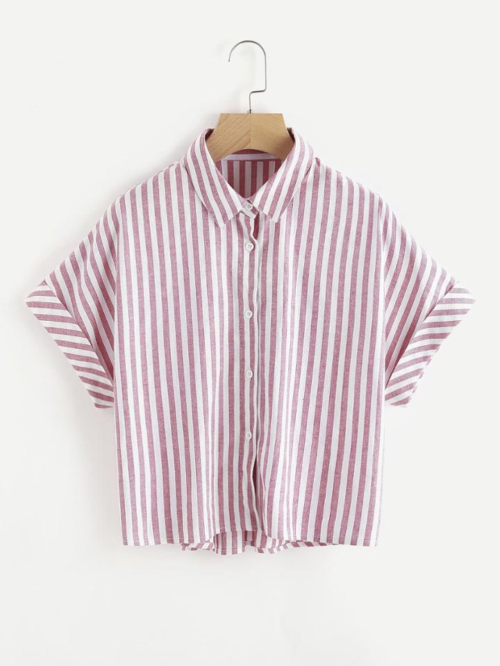 Shein Cuffed Dolman Sleeve Striped Shirt