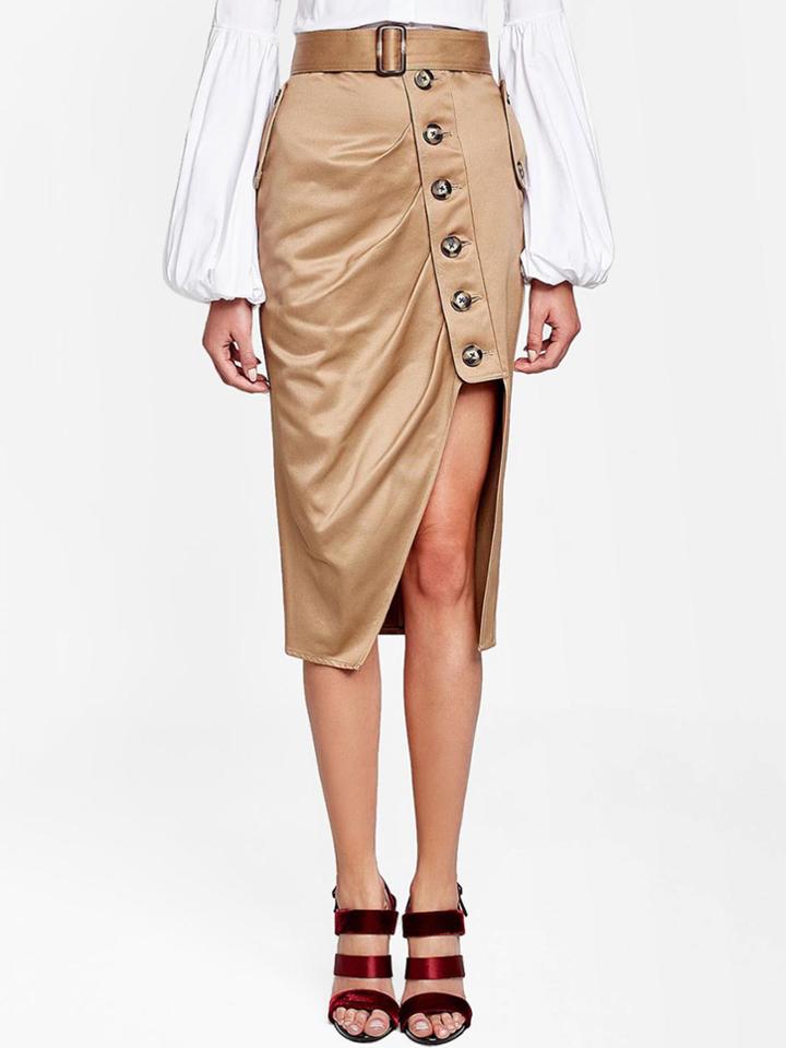 Shein Single Breasted Asymmetric Skirt With Belt