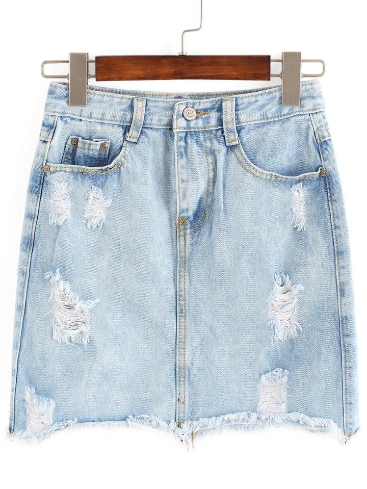 Shein Ripped Pockets Denim Skirt