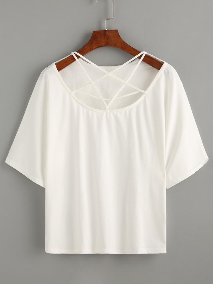 Shein White Strappy Neck T-shirt