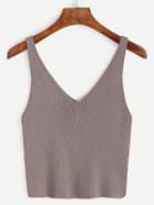 Shein Double V Neck Slit Ribbed Knit Tank Top