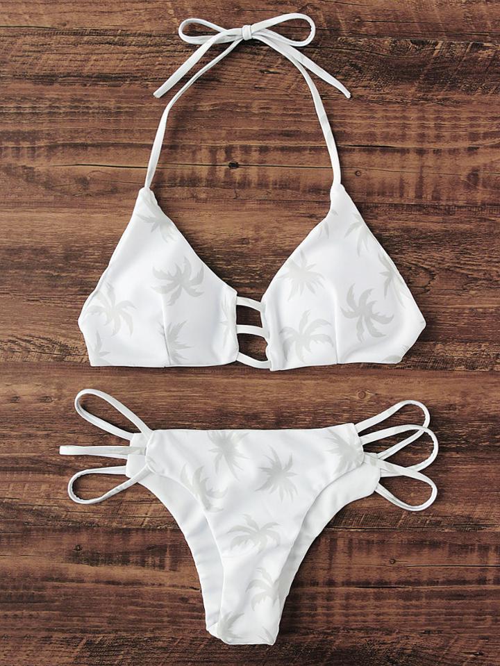Shein Palm Tree Print Ladder Cutout Bikini Set