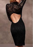 Rosewe Sexy Long Sleeve Turtleneck Lace Dress With Cutout Design