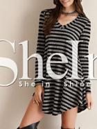 Shein Grey Striped Ribbed Dress