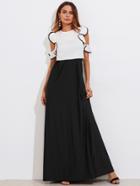 Shein Contrast Binding Ruffle Sleeve Top & Skirt Set