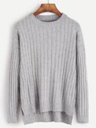 Shein Grey Drop Shoulder Slit Side High Low Sweater
