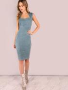 Shein Suede Queen Anne Midi Bodycon Dress