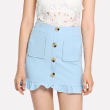 Shein Dual Pocket Button Detail Ruffle Hem Skirt