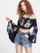 Shein Bardot Exaggerated Bell Sleeve Floral Top