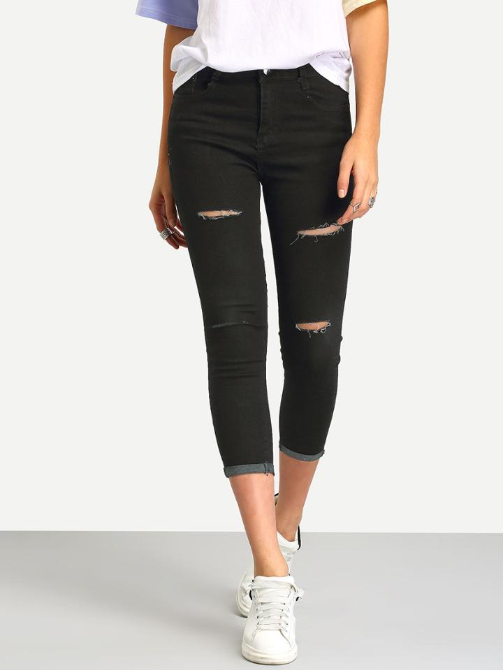 Shein Ripped Cuffed Denim Slim Pant