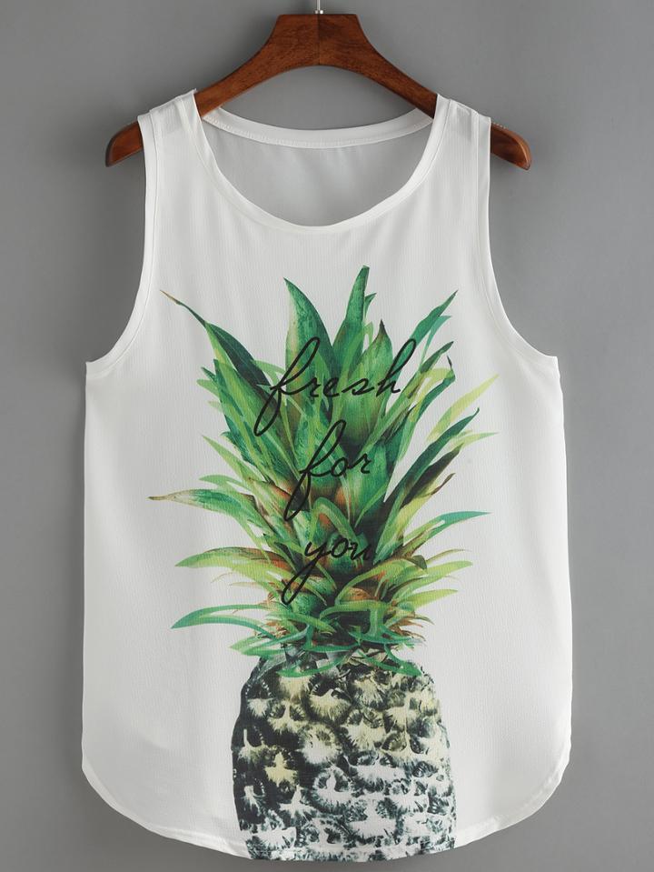 Shein Pineapple Print Curved Hem Tank Top