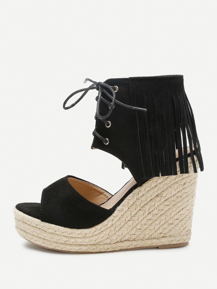 Shein Fringe Design Lace Up Wedge Sandals