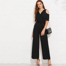 Shein Open Shoulder Tie Waist Jumpsuit