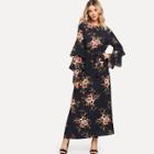 Shein Floral Print Tiered Sleeve Dress