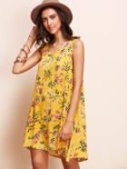 Shein Yellow Floral Print Sleeveless Shift Dress