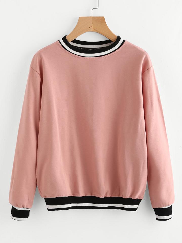 Shein Contrast Striped Trim Sweatshirt